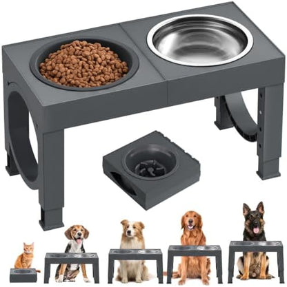 XIAZ Elevated Dog Bowls Large Breed Raised Dogs Bowl Stand Large/Medium Sized Dog Slow Feeder Dogs Bowls Food Water Stands 5 Heights Adjustable 9/11/12/14in Pet Feeder Dish Station