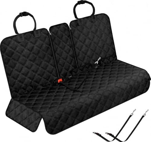 Ekisemio Dog Car Seat Cover for Back Seat, Waterproof 600D Oxford Pet Seat Protector for Cars SUVs Trucks, Heavy Duty Non-Slip Rear Bench Cover, Machine Washable Scratchproof - Black