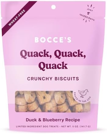 Bocce's Bakery Quack Quack Quack Flavor Crunchy Biscuits Dog Treats, 5 oz