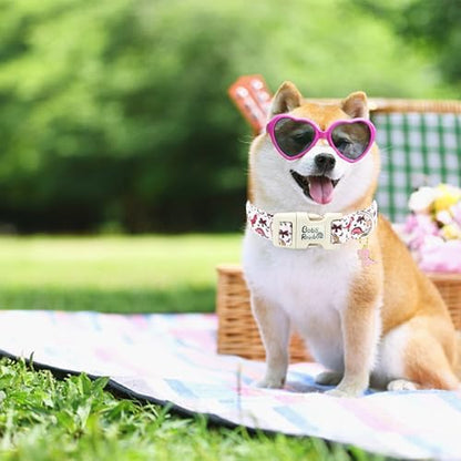 Dog Collar-Pink Dinosaur Print Adjustable Pet Collars Cute Soft Comfortable Cotton Puppy Collar Durable Gift for Small Dogs