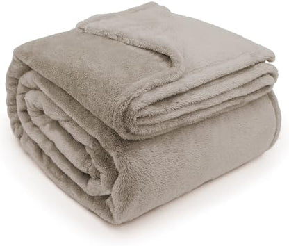 DEZ FURNISHINGS Ultra Soft Plush Fleece Throw Blanket, Double Sided Cozy Thick Warm Blanket for Sofa & Bed, Queen (90" x 92"), Taupe