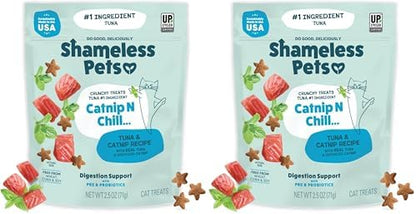 Shameless Pets Crunchy Cat_Treats - Catnip-Treats for Cats with Digestive Support, Kitten-Treats with Real Ingredients, Natural & Healthy Flavored Feline Snacks - Fintastic Catnip,(Pack of 2)