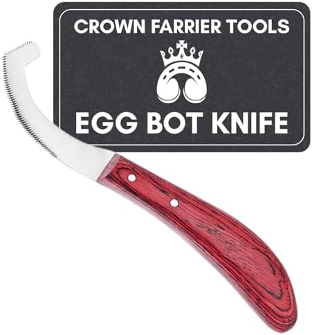 Pro Farrier Grooming Bugs Bot Knife– Stainless Steel Blade, Wooden Handle, Multi-Purpose Mane and Coat Cleaning Tool for Horses, Goats, and Cattle (Green)