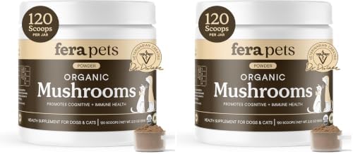 Fera Pets Mushroom Supplement for Dogs & Cats with Turkey Tail - USDA Organic - Cognitive and Immune Support - Enhances Liver Function - Supports a Healthy Gut - Powder - 120 Scoops (Pack of 2)