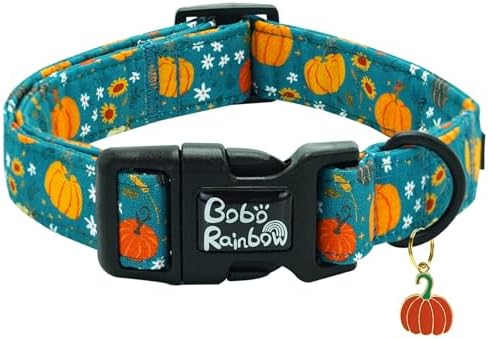 Fall Dog Collar-Pumpkin Print Adjustable Pet Collar Comfortable Puppy Collars Cotton Lightweight Quick-Release Buckle Collars for Medium Dogs