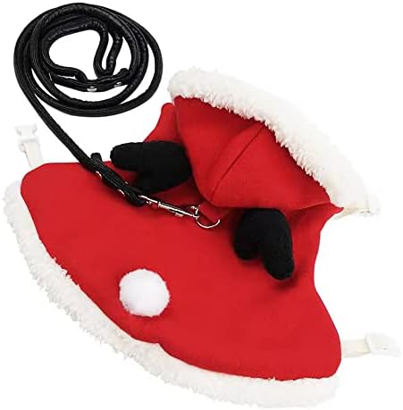 Christmas Costume for Rabbit Kitten Elk Cape with Deer Antler Bunny Clothes with Rabbit Leash Holiday Guinea Pig Outfit for Chihuahua Ferret Tiny Puppy and Similar Small Pet (S)…
