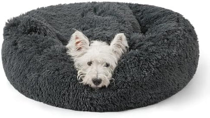 NOYAL Calming Donut Dog Bed, Hooded Cave with Blanket