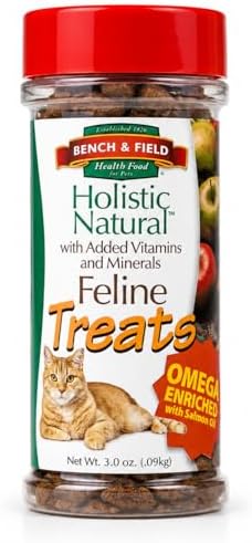 Bench & Field Holistic Natural Healthy Kitty Cat Treats | Crunchy Fish-Shaped Bites | Delicious Seafood Flavored Snack, 3-Ounce Bottle