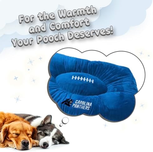 NFL PET Bed - Carolina Panthers Soft & Cozy Plush Pillow Bed. - Football Dog Bed. Cuddle, Warm Sports Mattress Bed for Cats & Dogs