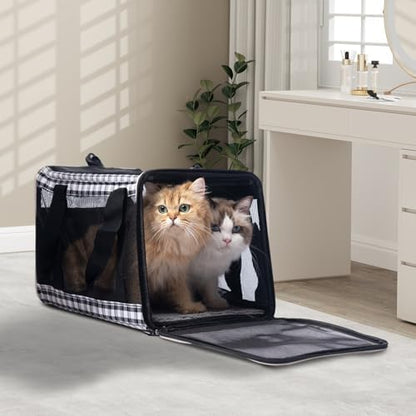 Soft Sided Cat Carrier for Large Cats Up to 20 Lbs, Collapsible Cat Bag Airline Approved with Upgrade Zipper Closures,17 * 12 * 12in Pet Travel Carrier for Small Dogs Puppy or 2 Kittens, Black