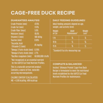 Instinct Ultimate Protein Dry Cat Food, Cage Free Duck, 4 lb. Bag