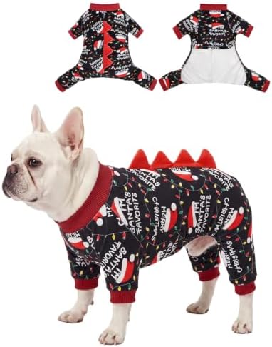 CuteBone Dinosaur Costume Halloween Christmas Dog Pajamas, Stretchy Spandex Crystal Velvet Sleepwear Coat for Small Dogs, Soft & Warm Pet Outfit Clothes for Cold Weather, Cozy Pullover Design COSP30M