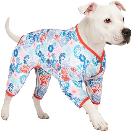 LovinPet Pajamas Outfit, Coral Trees and Shells Print, Blue, XXL