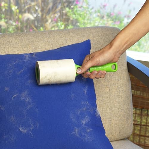 Evercare Pet Hair Lint Rollers All Purpose Use Easy-Tear Sheets Per Roll Reusable Sticky Roller Pets Cat,Dog Hair Remover Contoured Handle for Furniture Clothing & Cars,Green, 200 Sheets (Pack of 12)