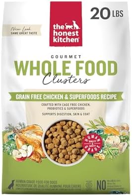 The Honest Kitchen Grain Free Chicken & Superfoods Whole Food Clusters, Human Grade Dry Dog Food, Vet-Crafted Nutritional Support for Skin, Coat, Digestion & Overall Wellness, 20 lb Bag