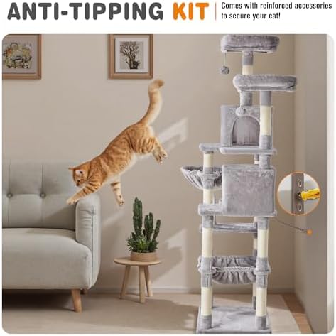 71 Inch Large Cat Tree Tower with Sisal Scratching Post