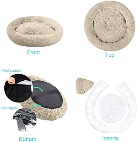 SAVFOX 54 inches Calming Donut Dog Bed - 3X Durable Plush Faux Fur, Machine Washable & Non-Slip, Fits up to 210 lbs, Removable Cover, Beige