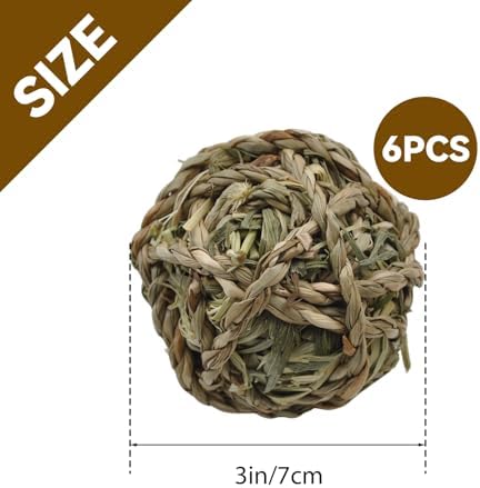 Rabbit Timothy Grass Ball 6 Pcs,Natural Bunny Grass Ball Timothy Hand Woven Chew Toys Small Animals Teeth Grinding Suitable for Hamster Guinea Pig Squirrel Totoro Gerbils