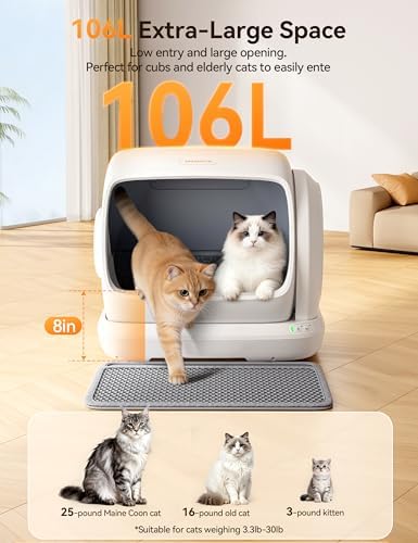 Meowant Self-Cleaning Cat Litter Box, 106L Large Capacity for Multiple Cats
