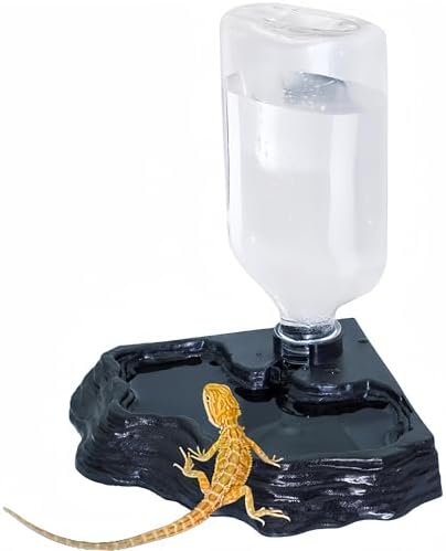 Lizard Bearded Dragon Water Bowl Dish Automatic Dispenser,17oz,Black