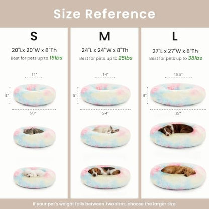 Love's cabin Calming Cat Bed for Indoor Cats, Anti-Anxiety Donut Round Dog Bed,Fluffy Faux Fur Washable Pet Bed for Small Medium Dogs and Cats, Rainbow, 24in