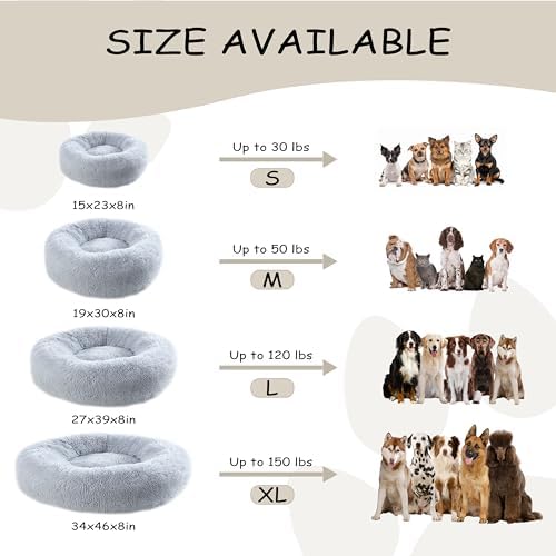 Bunlitent 39 inch Calming Dog Bed, Donut Dog Bed for Large Sized Dog, Grey