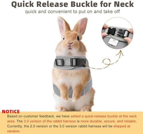 AIITLE Breathable Bunny Harness and Leash Set with Cute Bow, Grey L