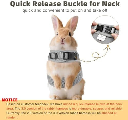 AIITLE Breathable Rabbit Harness and Leash Set with Cute Bow, Grey S