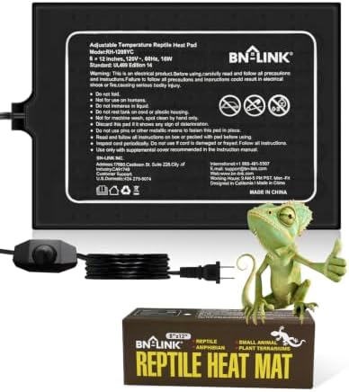 BN-LINK Reptile Heating Pad 8" X 12" with Adjust Knob, Adjustable Temperature Electric Indoor Under Tank Terrarium Heating Mat Waterproof for Turtles, Lizards, Frogs, and Other Reptiles