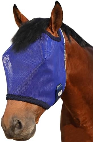Harrison Howard All-Round Mesh Horse Fly Mask UV Protective with Fleece-Padded Edging Deep Navy S