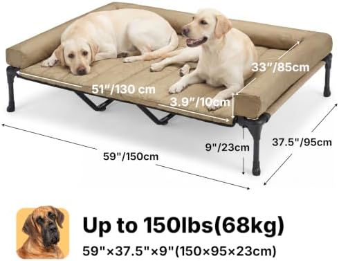 Veehoo Outdoor Elevated Dog Bed with Waterproof Bolster Cushion, Cooling