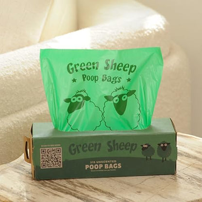 Green Sheep Poop Bags for Dogs & Cats, 315 Unscented Dog Poop Bags Rolls, Doggie Bags for Waste, Litter & Poo, Durable Doggy Poop Bags for Cleanup