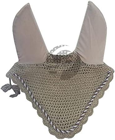 Horse Ear Bonnet Fly Veil Crochet Equestrian with Piping 30 Color Full/COB/Pony (Large/Full, Coffee)
