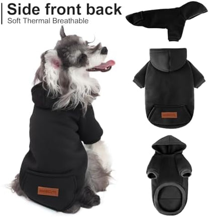 2 Pack Dog Hoodie Warm Hood Dog Sweater Cold Weather Small Dogs Sweatshirt Comfort Pet Clothes for Small Medium Dogs with Pockets (Black+Grey, M (Back: 11.4", Chest: 16.9"))