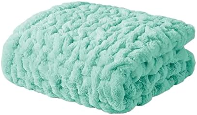 Madison Park Ruched Fur Throw Faux Fur Blanket for Sofa, 50" x 60", Aqua