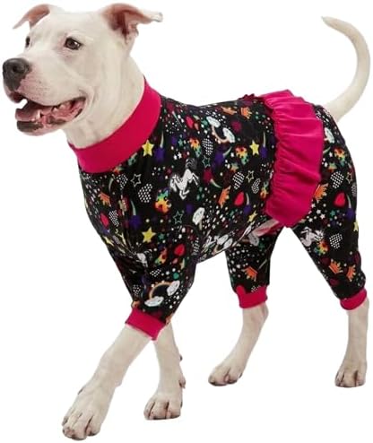 LovinPet Large Breed Dog Pajamas, Unicorn and Rainbow Black Print, 2XL