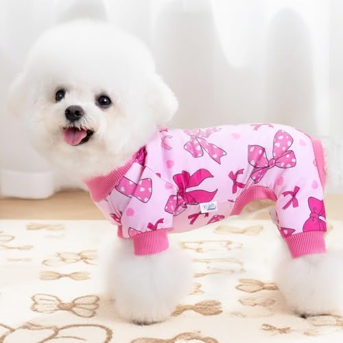 XPUDAC 4 Pieces Dog Pajamas Soft Strechy Puppy Onesies Pet Clothes for Small Medium Dogs Boy Girl Cat Pet Outfit, 153-M