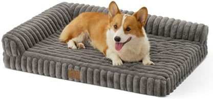 COZY KISS Faux Rabbit Fur Medium Dog Bed – 36"x27" Orthopedic Foam Couch with Sides, Removable Washable Cover & Waterproof Lining, Grey