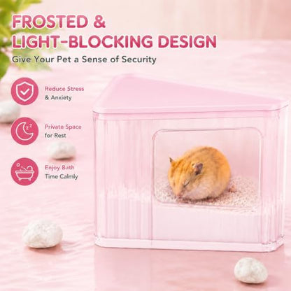 Hamster Sand Bath Container, Large Dust Bath House with Scoop, Pink