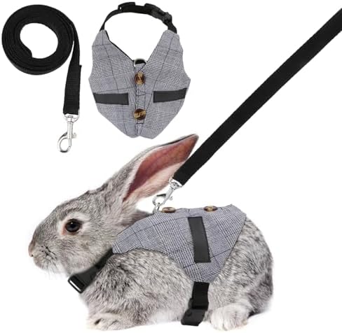 Rabbit Vest Harness and Leash Set Adjustable Formal Suit Style for Bunny Kitten Small Animal Walking (M)