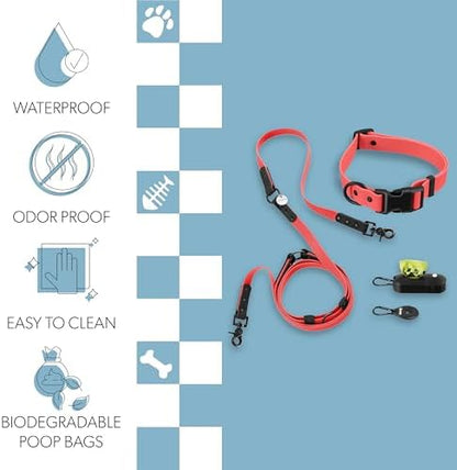 WLK1006M-5SET Luna Large 8FT Adjustable 6-in-1 Waterproof Hands-Free Leash and Collar with LED Flashlight, Bag Dispenser, and Poop Bag Holder, Shirley