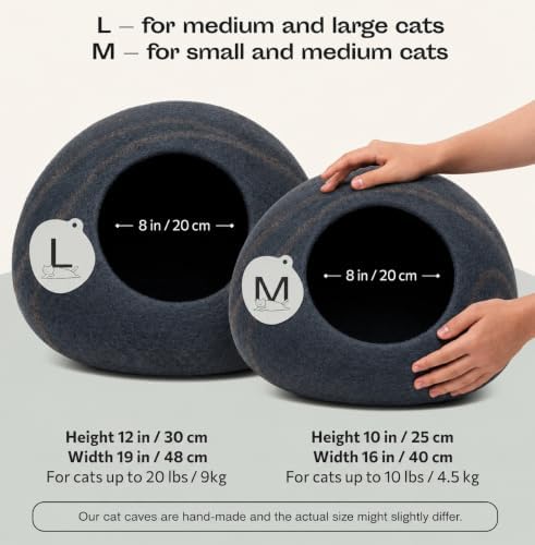 MEOWFIA Cat Cave - Merino Wool Bed for Indoor Cats (Slate Gray, Medium)