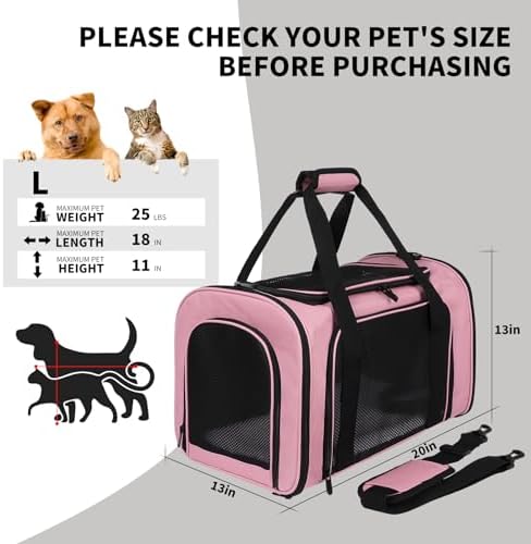 Carriers Soft-Sided Pet Carrier Pink for Medium Large Cats Dogs Undertake 35Lbs,Ventilated Mesh Windows,Top Load Cat Carrier with Airline Approved(X-Large,Pink)