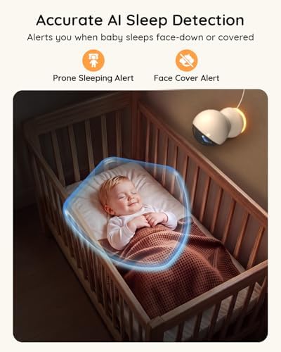 BOIFUN AI Baby Monitor with Camera and Audio, Safety Alerts (Tummy Sleeping & Face Area), WiFi Smartphone APP Control, Colorful Night Light, 2K HD Night Vision, Motion & Cry Detection, Two-Way Talk