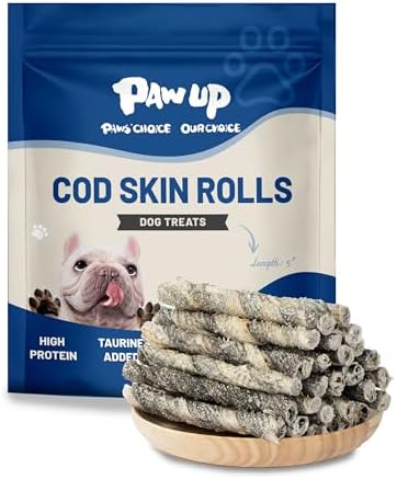 PAWUP Cod Skin Rolls Dog Treats Natural High Omega 3 Dog Snacks, Single Ingredient Cod Skin Chews for Small Dogs w/Taurine, 16 oz