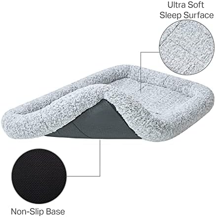 Friends Forever Bolster Dog Crate Mat 48 Inch, Washable Dog Crate Bed, Sherpa Fleece, Nova Grey