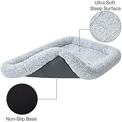 Friends Forever Bolster Dog Crate Mat 48 Inch, Washable Dog Crate Bed, Sherpa Fleece, Nova Grey