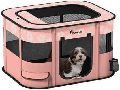 Pawaboo Portable Dog Playpen, 600D Oxford Pet Tent, Light Pink Flowers