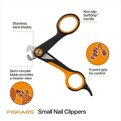 Fiskars Pet Small Nail Clippers, Cat and Dog Trimmers for Grooming, 4.25"