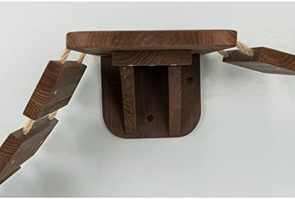 TRIXIE Wall Mounted Cat Bridge – Space-Saving Cat Wall Shelves for Climbing, Jumping & Vertical Play – Elevated Cat Furniture with 3 Platforms – Espresso Brown, 59.1 x 11.8 x 5.5 in